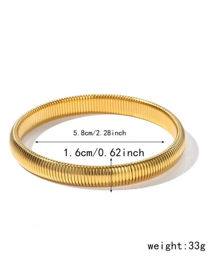 Thick Popular Jewelry Elastic Wide Titanium Steel Bracelet Female Light Luxury Niche Exaggerated Metal Vertical Stripe Ring