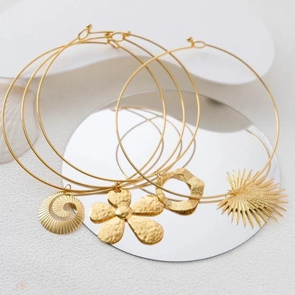 IG Style Casual Vacation Round Vortex Flower 304 Stainless Steel 14K Gold Plated Hollow Out Choker