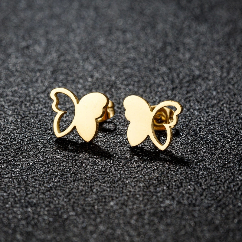 1 Pair Sweet Minimalist Artistic Heart Shape Butterfly Polishing 304 Stainless Steel 18K Gold Plated Ear Studs