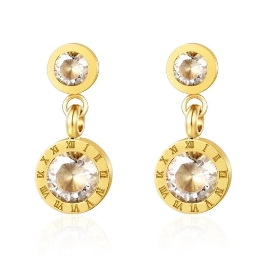 1 Pair Fashion Round Titanium Steel Plating Inlay Zircon Drop Earrings