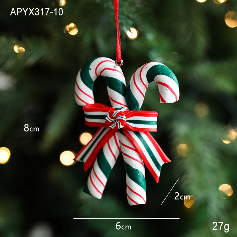 Christmas Elegant Cute Lollipop Soft Clay Indoor Family Gathering Party Hanging Ornaments Decorations Hanging Ornaments