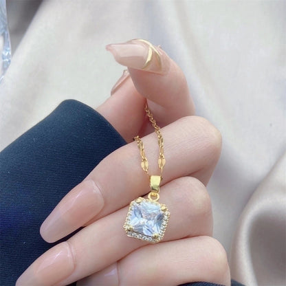 Minimalist Bow Knot Titanium Steel Copper Inlay Rhinestones Pendant Necklace