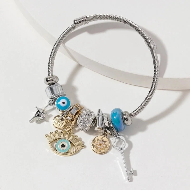 2 Pieces Retro Exaggerated Eye 304 Stainless Steel Bangle In Bulk