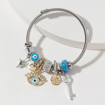 2 Pieces Retro Exaggerated Eye 304 Stainless Steel Bangle In Bulk