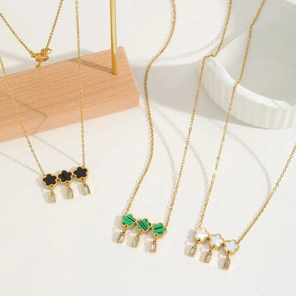 Elegant Cute Minimalist Flower 304 Stainless Steel Acrylic Zircon 18K Gold Plated Inlay Pendant Necklace