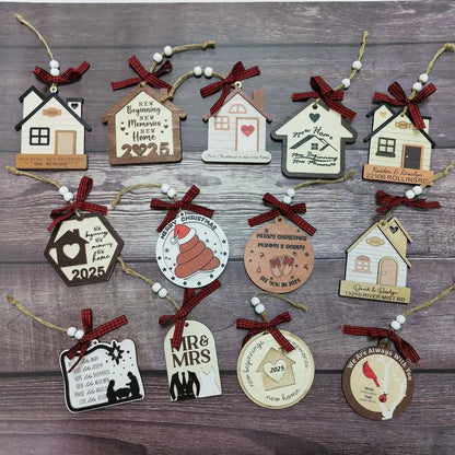 Christmas Cute Letter House Bow Knot Wood Indoor Party Decorations Hanging Ornaments