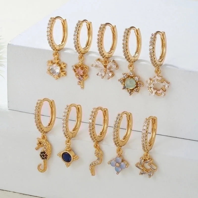 1 Piece Fashion Snake Butterfly Inlaid Zircon Brass Zircon 18K Gold Plated Drop Earrings