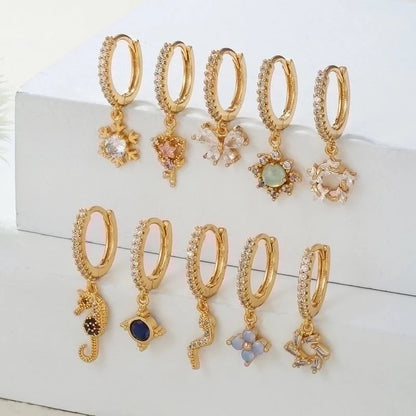 1 Piece Fashion Snake Butterfly Inlaid Zircon Brass Zircon 18K Gold Plated Drop Earrings