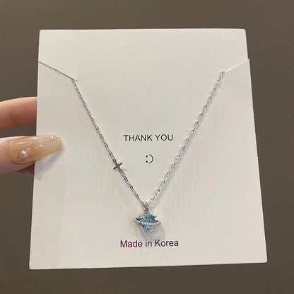 Minimalist Heart Shape Flower Bow Knot Titanium Steel Copper Plating Inlay Artificial Gemstones Pendant Necklace