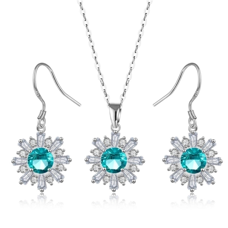 Copper Rhodium Plated Plating Inlay Flakes Snowflake Zircon Earrings Necklace