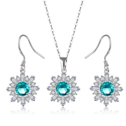 Copper Rhodium Plated Plating Inlay Flakes Snowflake Zircon Earrings Necklace