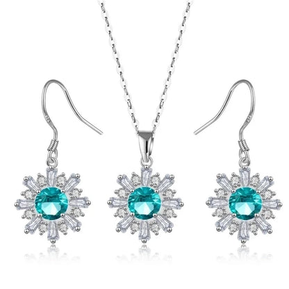 Copper Rhodium Plated Plating Inlay Flakes Snowflake Zircon Earrings Necklace