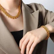 Minimalist Commute Solid Color Titanium Steel 18K Gold Plated Plating Bracelets Necklace
