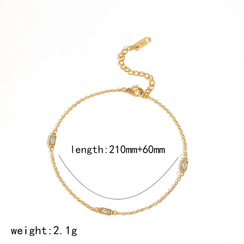 Minimalist Classic Style Solid Color 304 Stainless Steel Zircon 18K Gold Plated Plating Bracelets Anklet