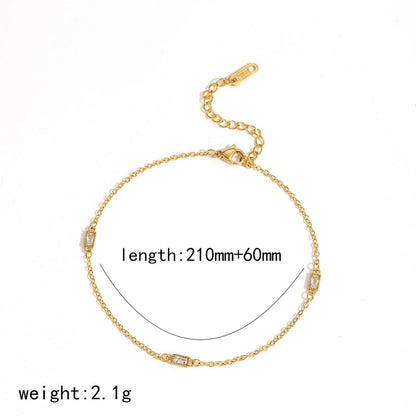 Minimalist Classic Style Solid Color 304 Stainless Steel Zircon 18K Gold Plated Plating Bracelets Anklet