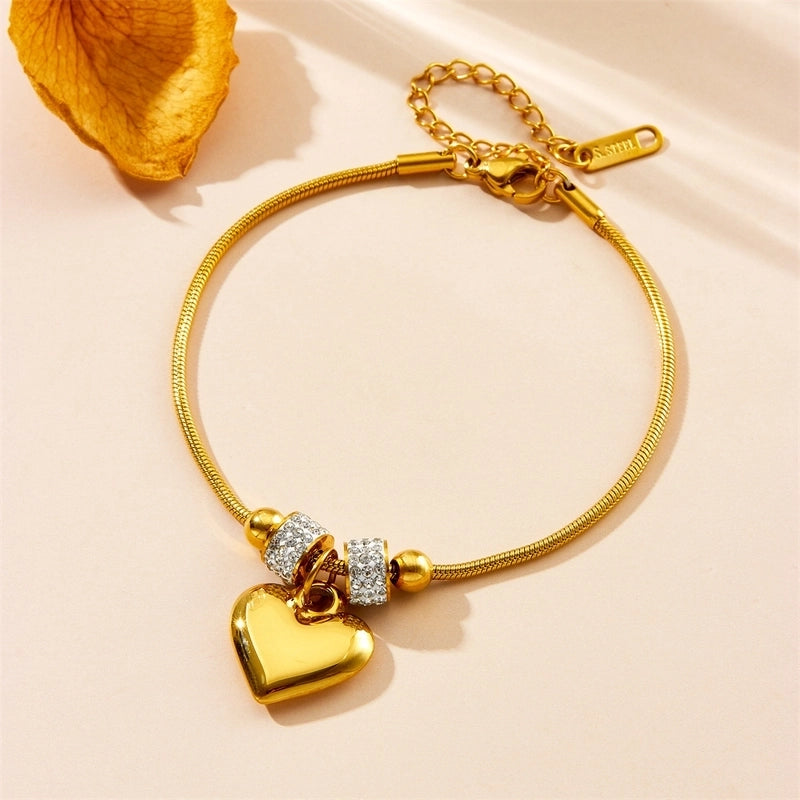 Minimalist Classic Style Heart Shape 304 Stainless Steel Stainless Steel Bracelets In Bulk