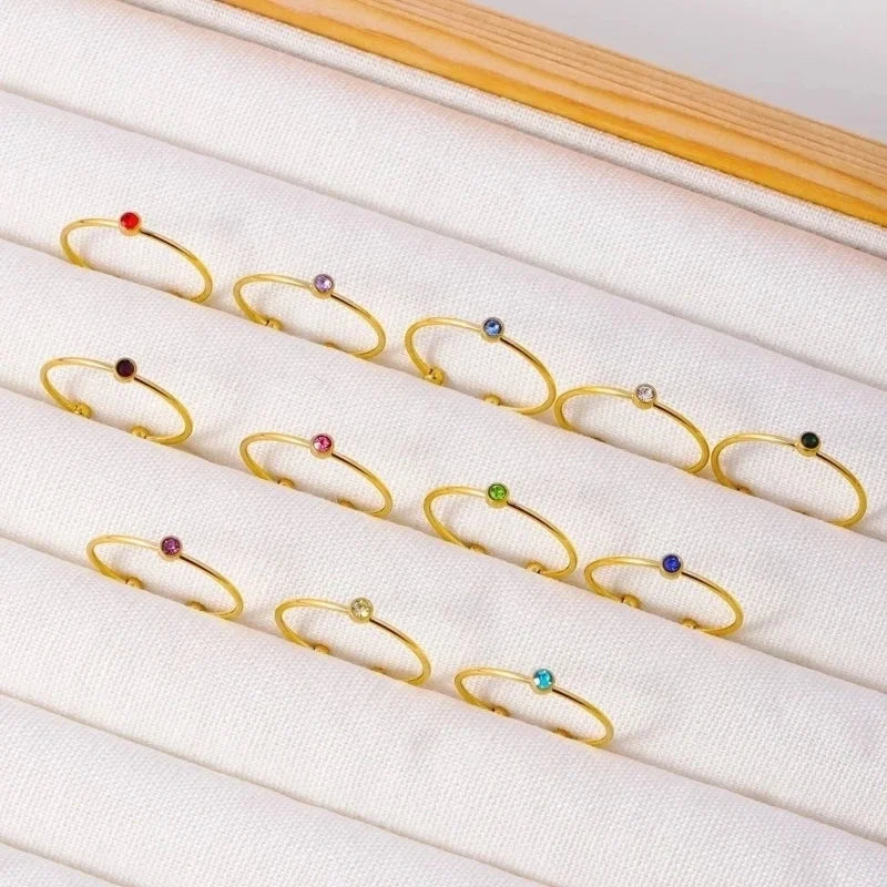 Casual Minimalist Round 304 Stainless Steel Zircon Inlay Open Rings