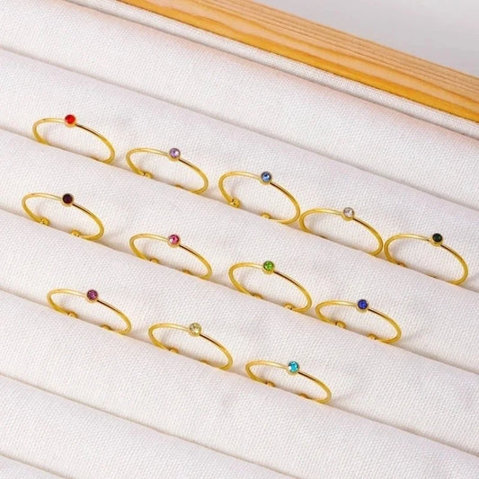 Casual Minimalist Round 304 Stainless Steel Zircon Inlay Open Rings