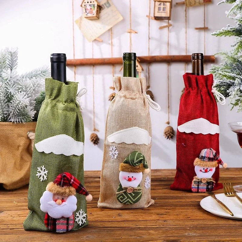 Christmas Decorations Christmas Bottle Set Wine Champagne Bottle Bag Dining Table Dress Up