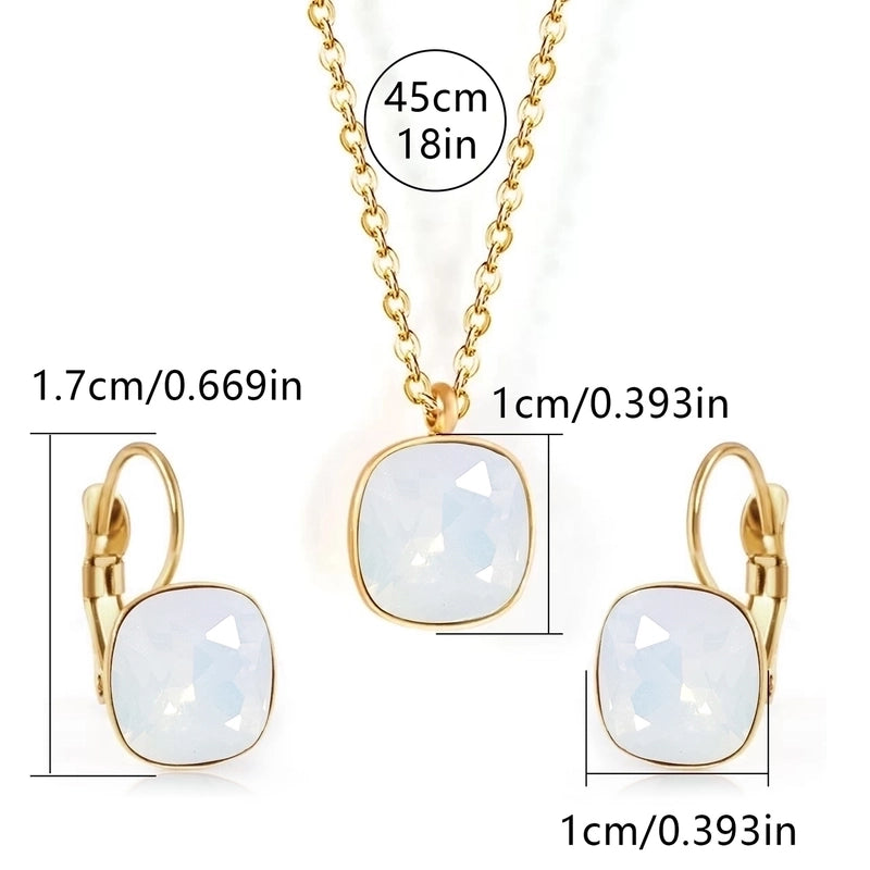 304 Stainless Steel Gold Plated Minimalist Shiny Inlay Square Zircon Jewelry Set