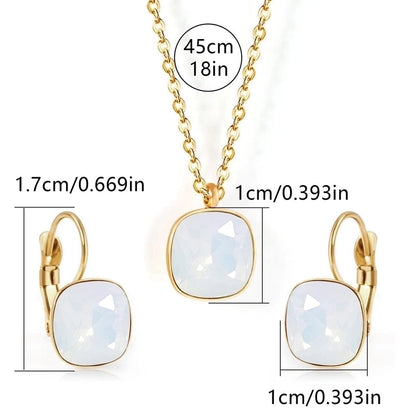304 Stainless Steel Gold Plated Minimalist Shiny Inlay Square Zircon Jewelry Set