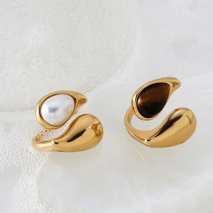 Modern Style Artistic Geometric 316 Stainless Steel Pearl Tiger Eye 16K Gold Plated White Gold Plated Gold Plated Open Rings