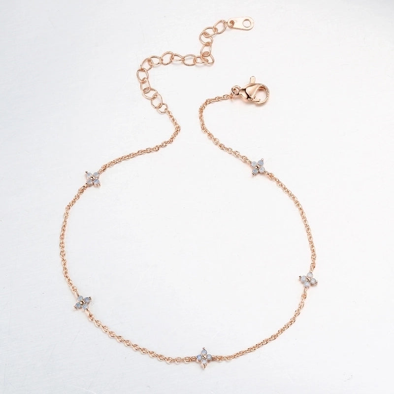 Copper Inlay Flower Petal Zircon Anklet Necklace