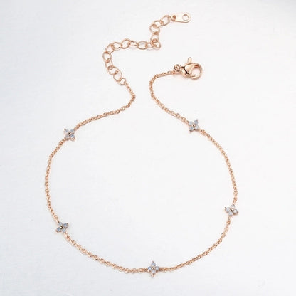 Copper Inlay Flower Petal Zircon Anklet Necklace