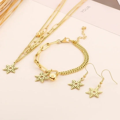 Vacation Snowflake Titanium Steel 18K Gold Plated Plating Bracelets Earrings Necklace
