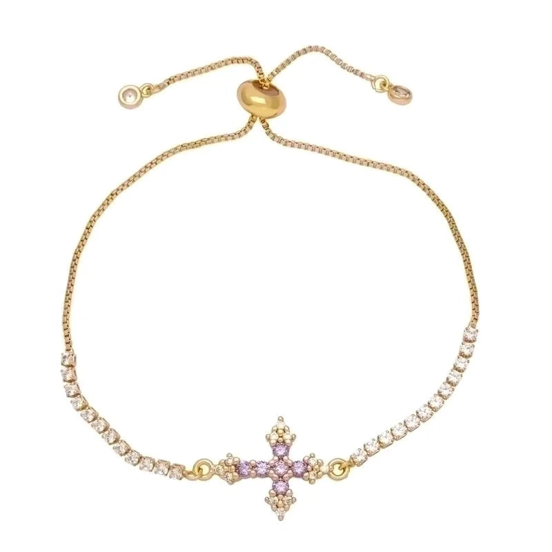 Fashion Minimalist Cross Copper Plating Inlay Zircon 18k Gold Plated Bracelets