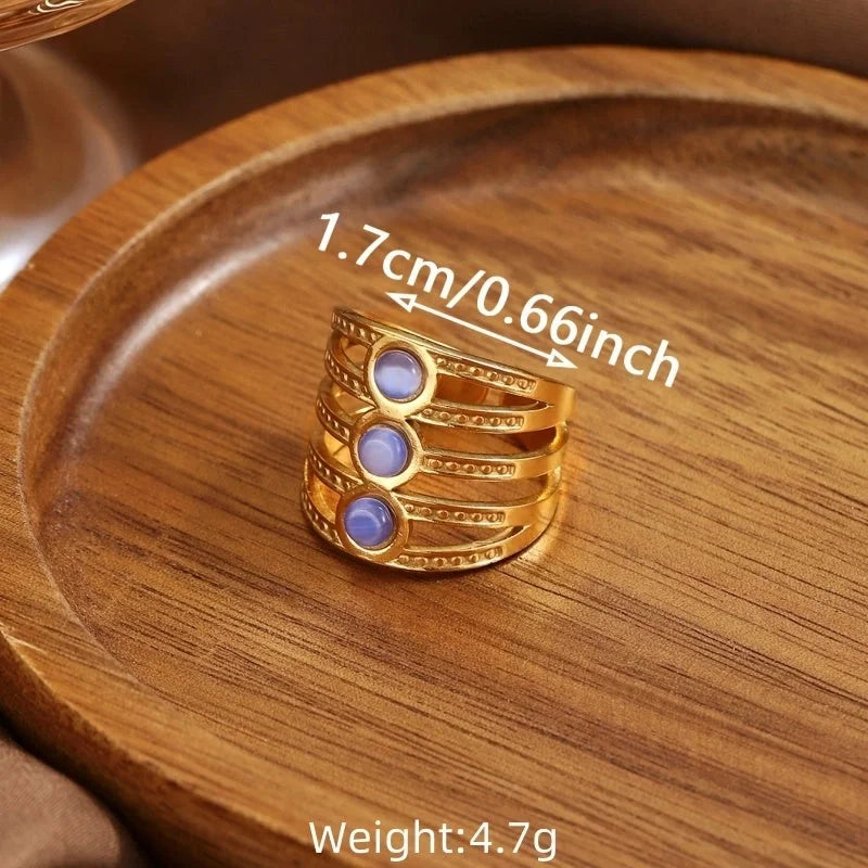 IG Style Elegant Classical Flower Chrysanthemum 304 Stainless Steel Imitation Pearl Opal Open Rings