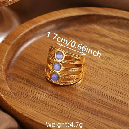 IG Style Elegant Classical Flower Chrysanthemum 304 Stainless Steel Imitation Pearl Opal Open Rings