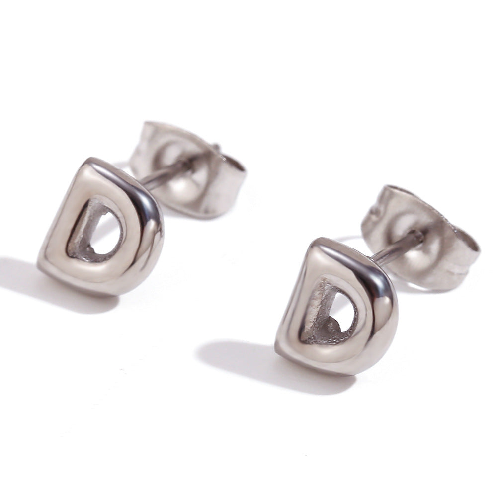 Minimalist Letter Number Geometric Text Stainless Steel 18K Gold Plated Stud Earrings