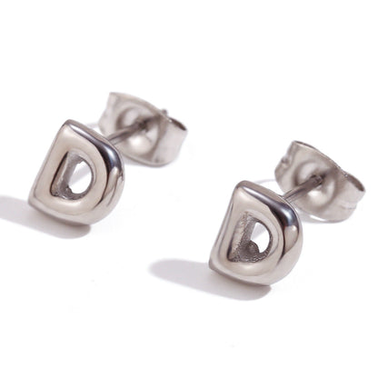 Minimalist Letter Number Geometric Text Stainless Steel 18K Gold Plated Stud Earrings