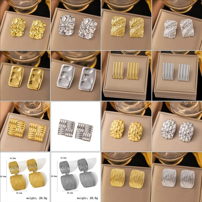 1 Pair Casual Minimalist Geometric Pleated Titanium Steel Ear Studs