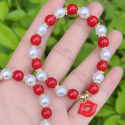Casual Vacation Minimalist Lips Heart Shape Copper 18K Gold Plated Beaded Enamel Plating Bracelets