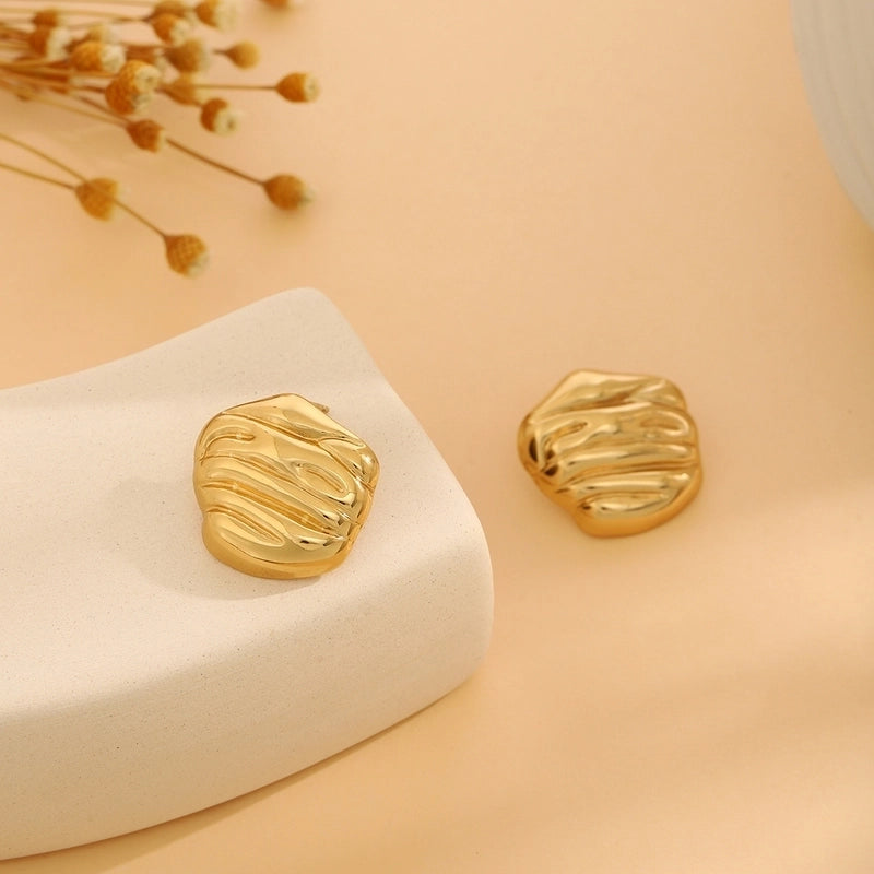 1 Pair Casual Minimalist Streetwear Waves Heart Shape Flower Plating 304 Stainless Steel Ear Studs
