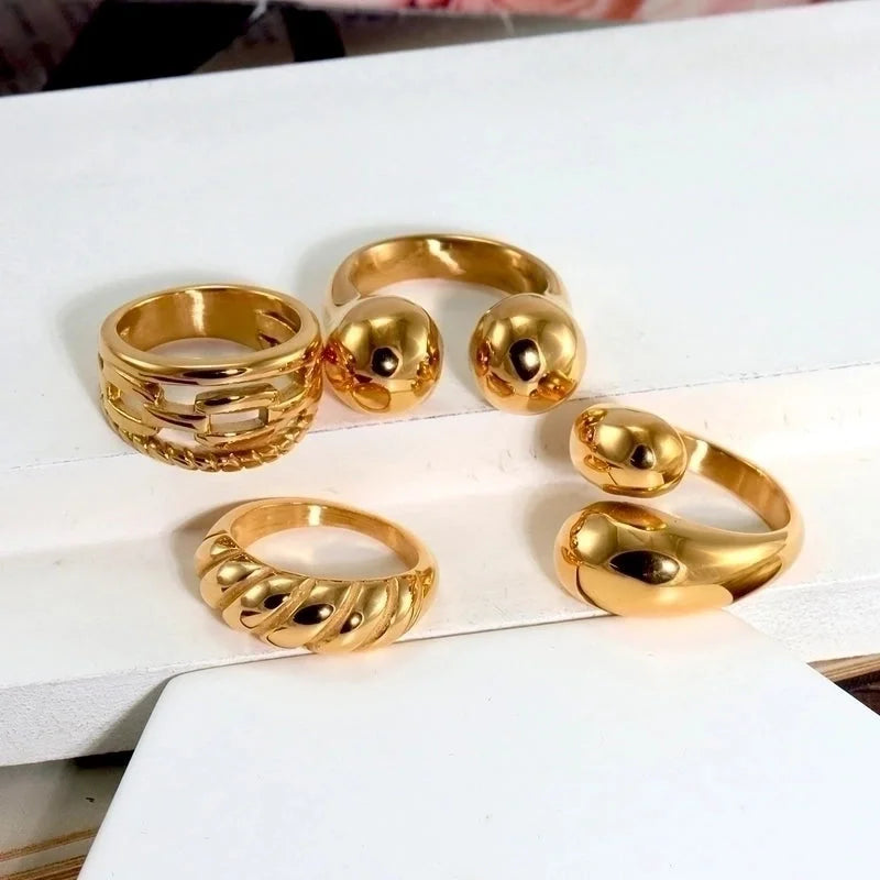 316L Stainless Steel 18K Gold Plated Modern Style Classic Style Shiny Metallic Water Droplets Solid Color Open Rings Rings