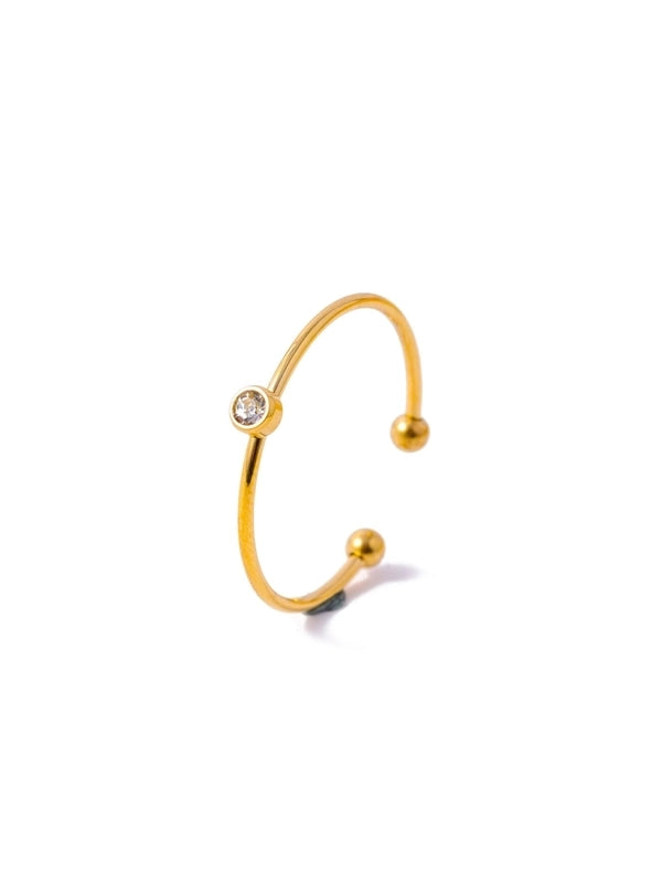 Casual Minimalist Round 304 Stainless Steel Zircon Inlay Open Rings