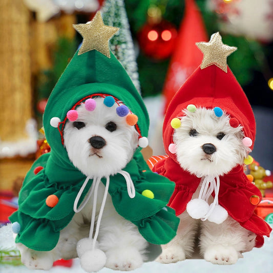 New Christmas Pet Clothes Small And Medium-sized Keji Fadou Christmas Tree Dog Cape Shawl Spot