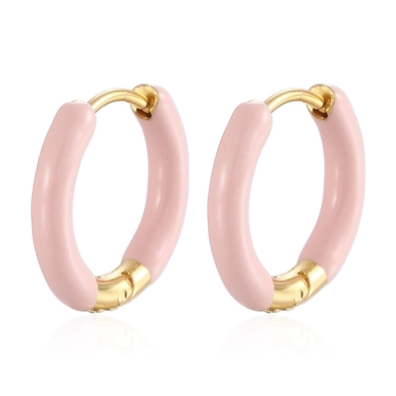 1 Pair Minimalist Circle Plating 304 Stainless Steel Silica Gel 18K Gold Plated Hoop Earrings