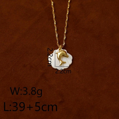 Vacation Marine Style Beach Starfish Dolphin Shell 304 Stainless Steel Shell 18K Gold Plated Pendant Necklace
