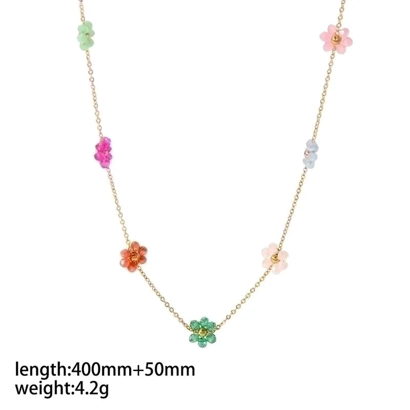 Stainless Steel 18K Gold Plated Minimalist Polishing Plating Flower Bracelets Anklet Necklace
