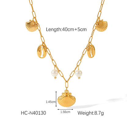 IG Style Pearl Shell Geometric Stainless Steel Electroplating Necklaces