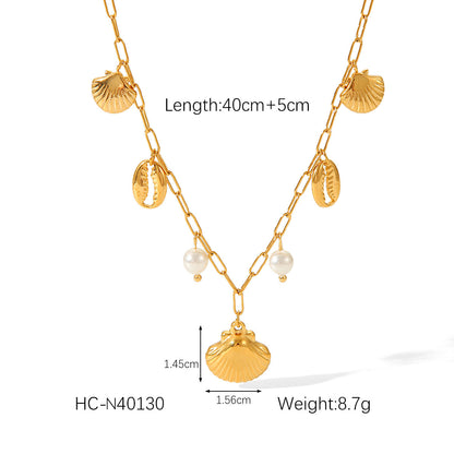 IG Style Pearl Shell Geometric Stainless Steel Titanium Steel Electroplating Necklaces