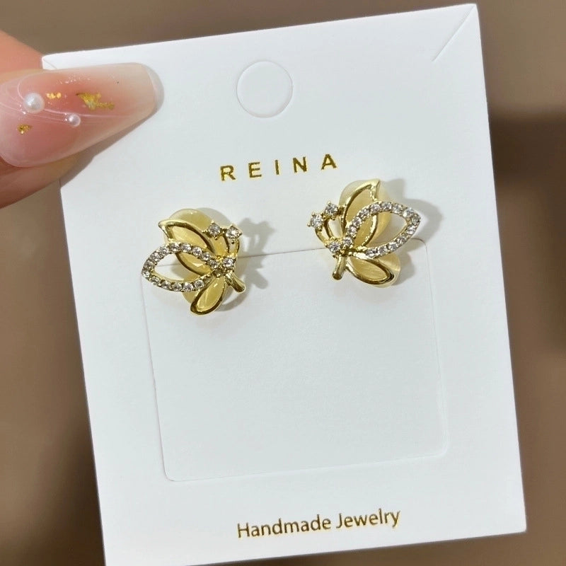 1 Pair Fashion Leaf Flower Bow Knot Imitation Pearl Alloy Rhinestones Earrings