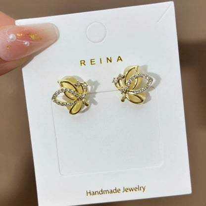 1 Pair Fashion Leaf Flower Bow Knot Imitation Pearl Alloy Rhinestones Earrings