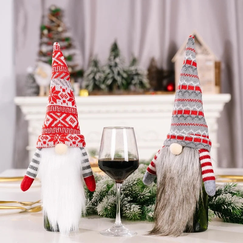 Cross-border New Christmas Decoration European And American Style Knitted Faceless Elderly Long Beard Wine Bottle Cap Wine Bottle Cover Home Holiday