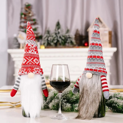 Cross-border New Christmas Decoration European And American Style Knitted Faceless Elderly Long Beard Wine Bottle Cap Wine Bottle Cover Home Holiday