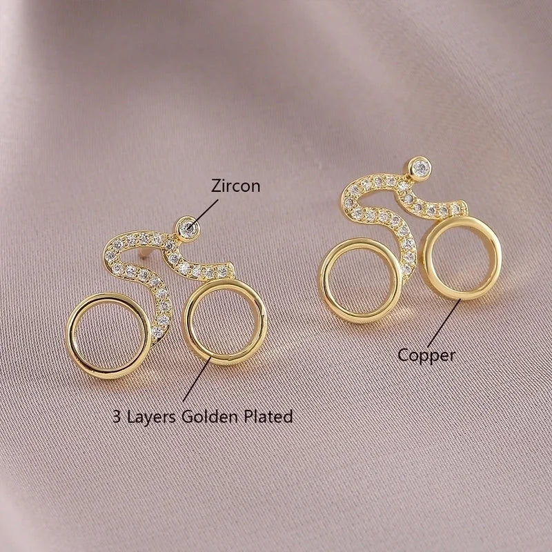 1 Pair IG Style Elegant Minimalist Letter Heart Shape Bicycle Plating Inlay Copper Zircon 18K Gold Plated Ear Studs